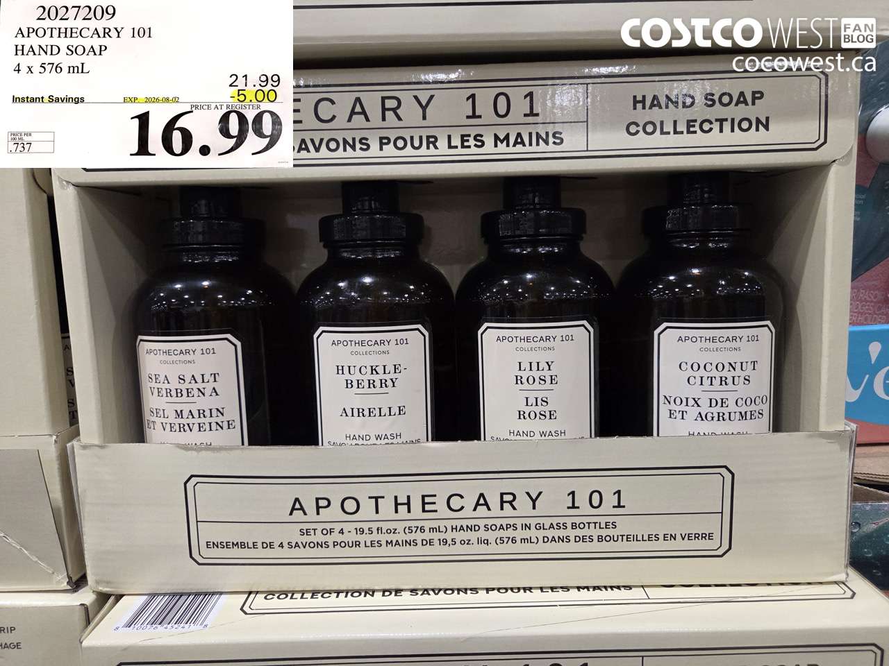 2027209 APOTHECARY 101 HAND SOAP 4 X 576 ML ($5.00 INSTANT SAVINGS EXPIRES ON 2026-08-02) $16.99