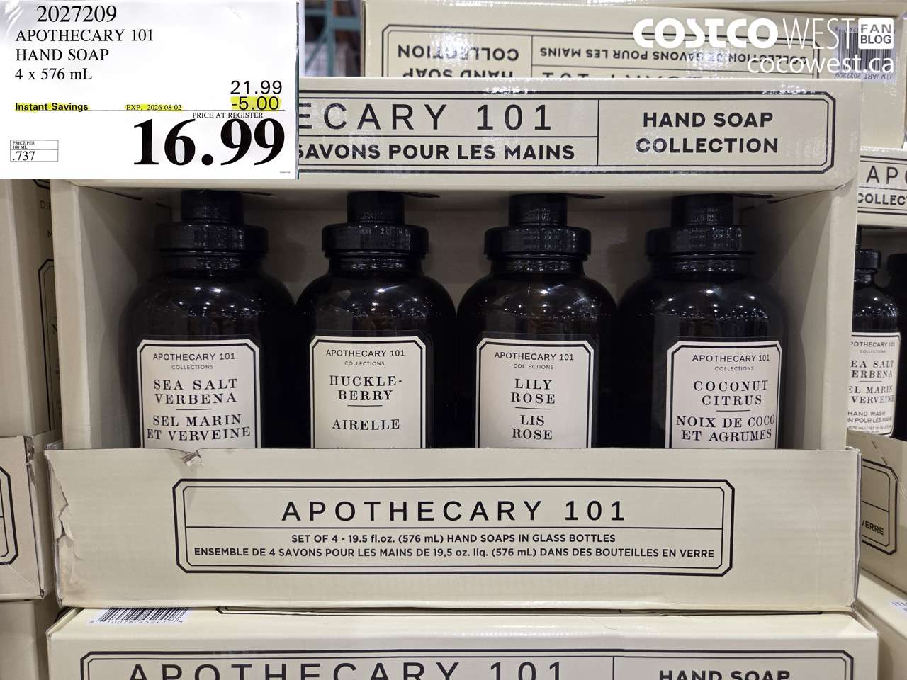 2027209 APOTHECARY 101 HAND SOAP 4 X 576 ML ($5.00 INSTANT SAVINGS EXPIRES ON 2026-08-02) $16.99