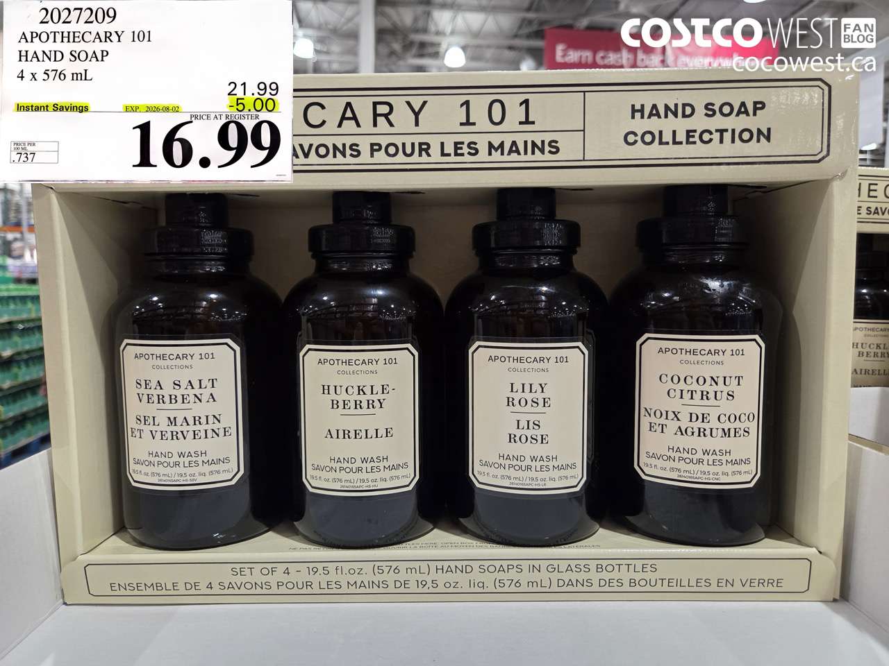 2027209 APOTHECARY 101 HAND SOAP 4 X 576 ML ($5.00 INSTANT SAVINGS EXPIRES ON 2026-08-02) $16.99