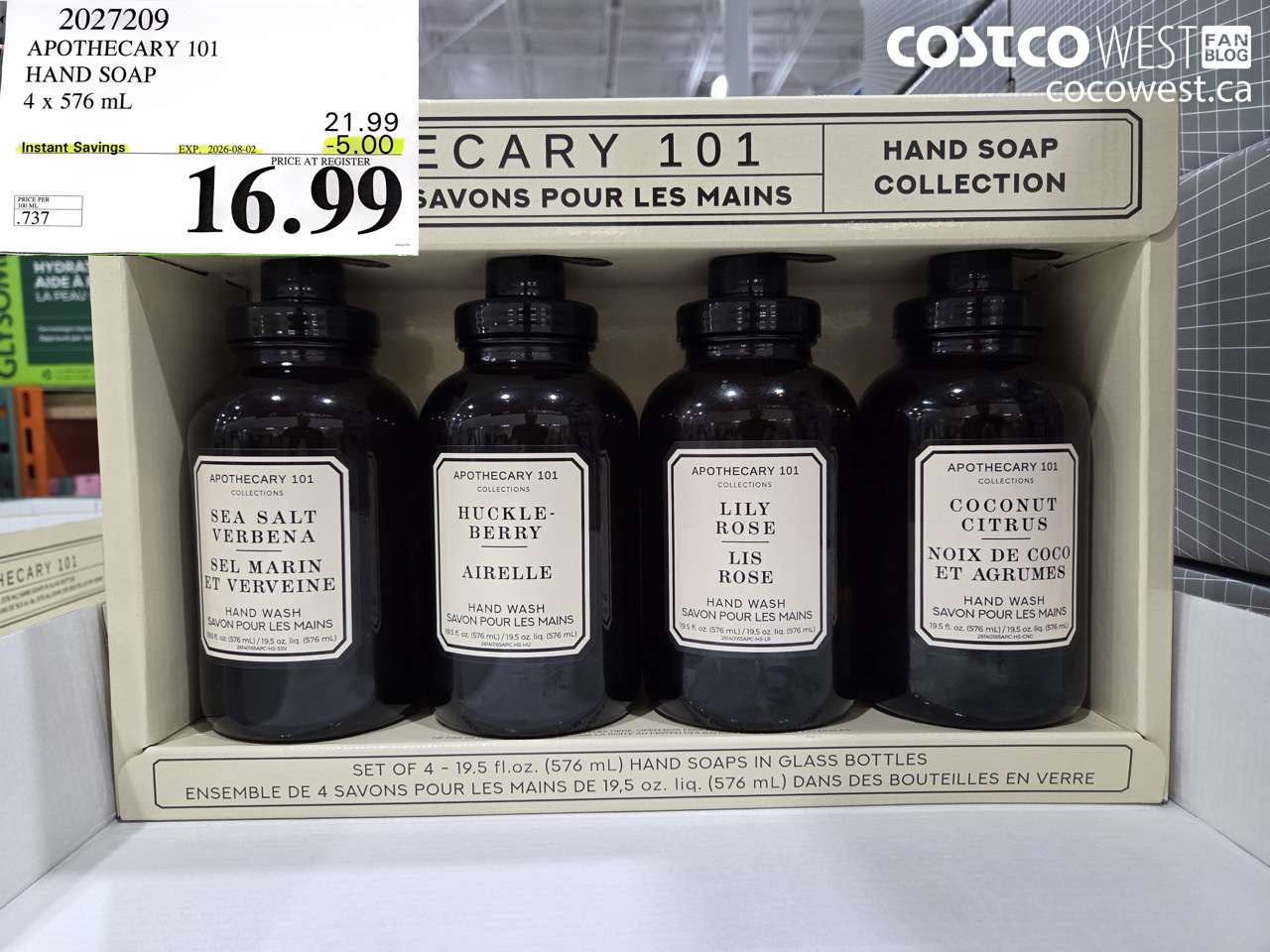 2027209 APOTHECARY 101 HAND SOAP 4 X 576 ML ($5.00 INSTANT SAVINGS EXPIRES ON 2026-08-02) $16.99