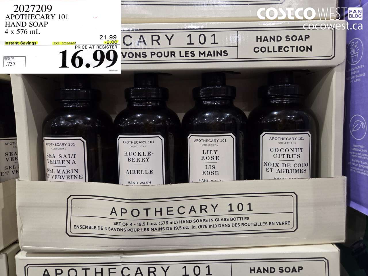 2027209 APOTHECARY 101 HAND SOAP 4 X 576 ML ($5.00 INSTANT SAVINGS EXPIRES ON 2026-08-02) $16.99