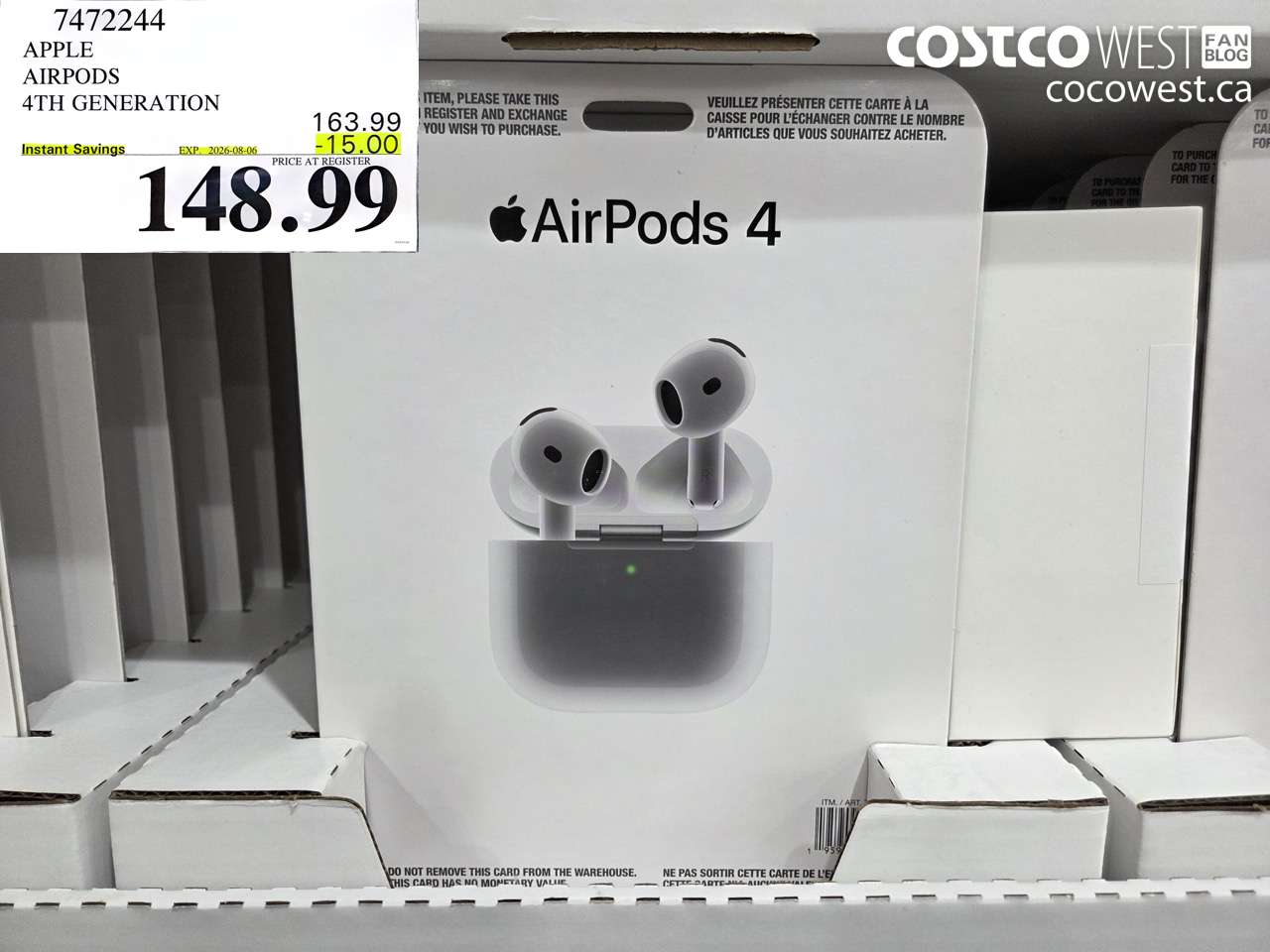 7472244 APPLE AIRPODS 4TH GENERATION ($15.00 INSTANT SAVINGS EXPIRES ON 2026-08-06) $148.99