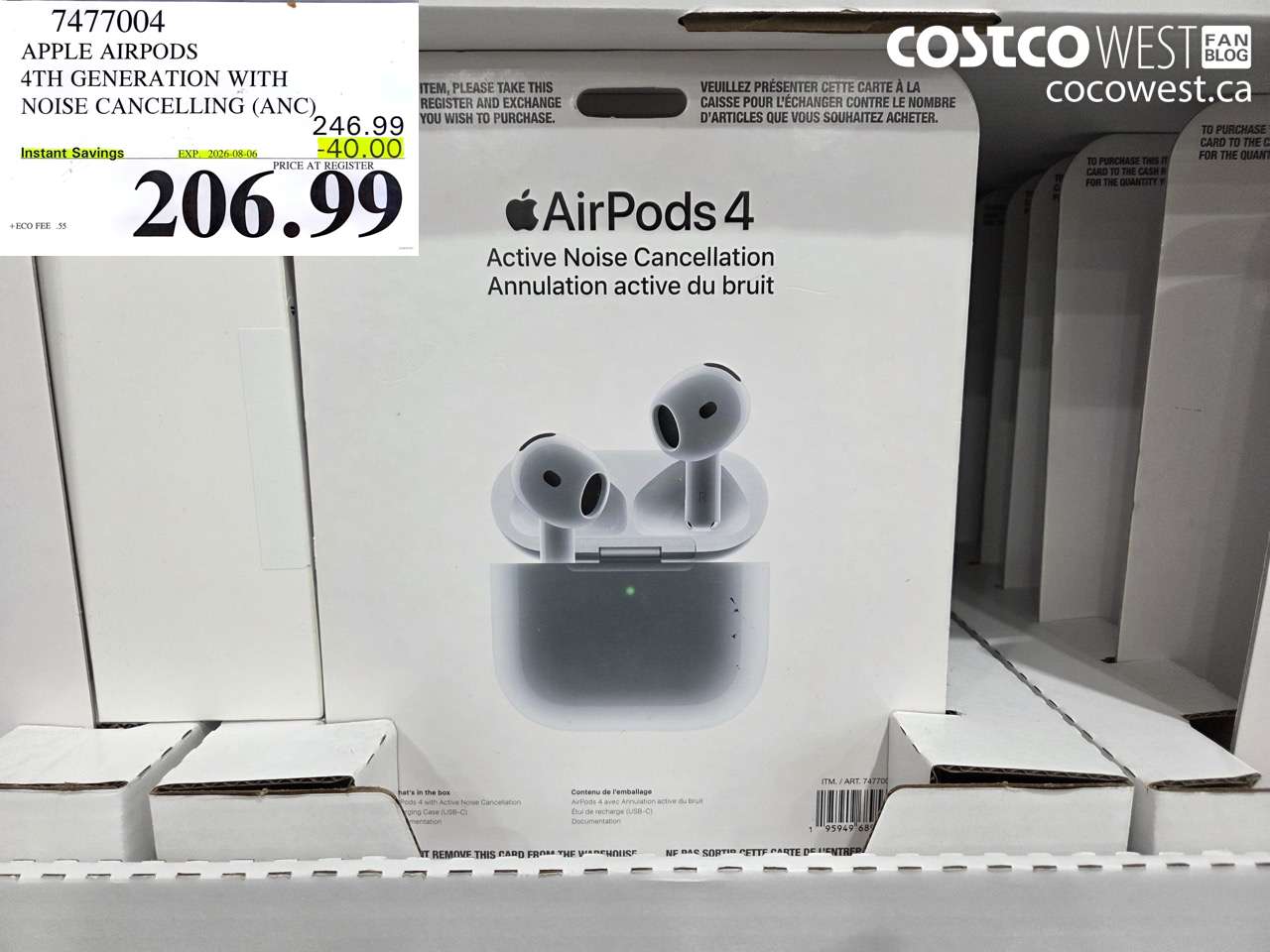 7477004 APPLE AIRPODS 4TH GENERATION WITH NOISE CANCELLING (ANC) ($40.00 INSTANT SAVINGS EXPIRES ON 2026-08-06) $206.99