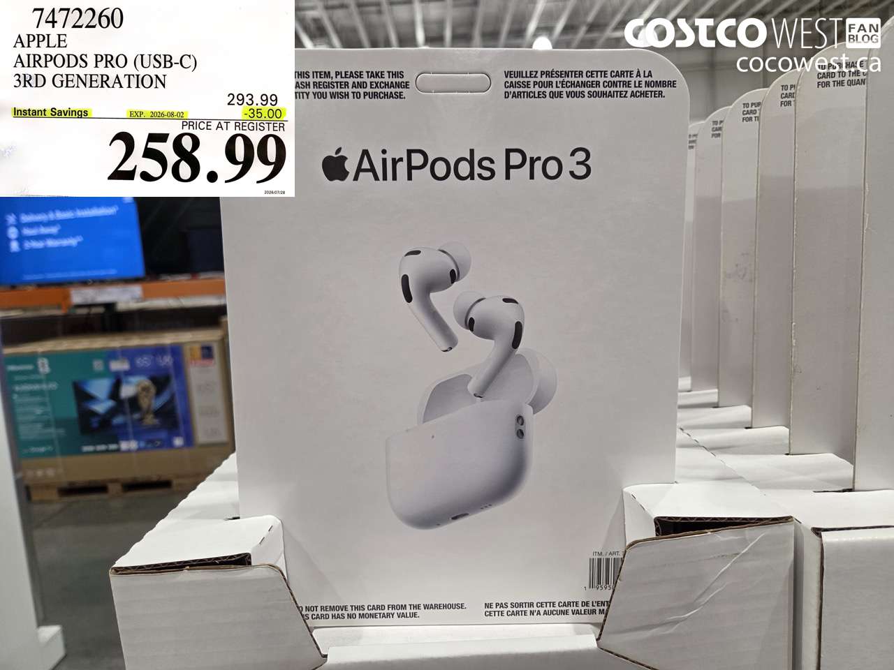 7472260 APPLE AIRPODS PRO (USB-C) 3RD GENERATION ($35.00 INSTANT SAVINGS EXPIRES ON 2026-08-02) $258.99
