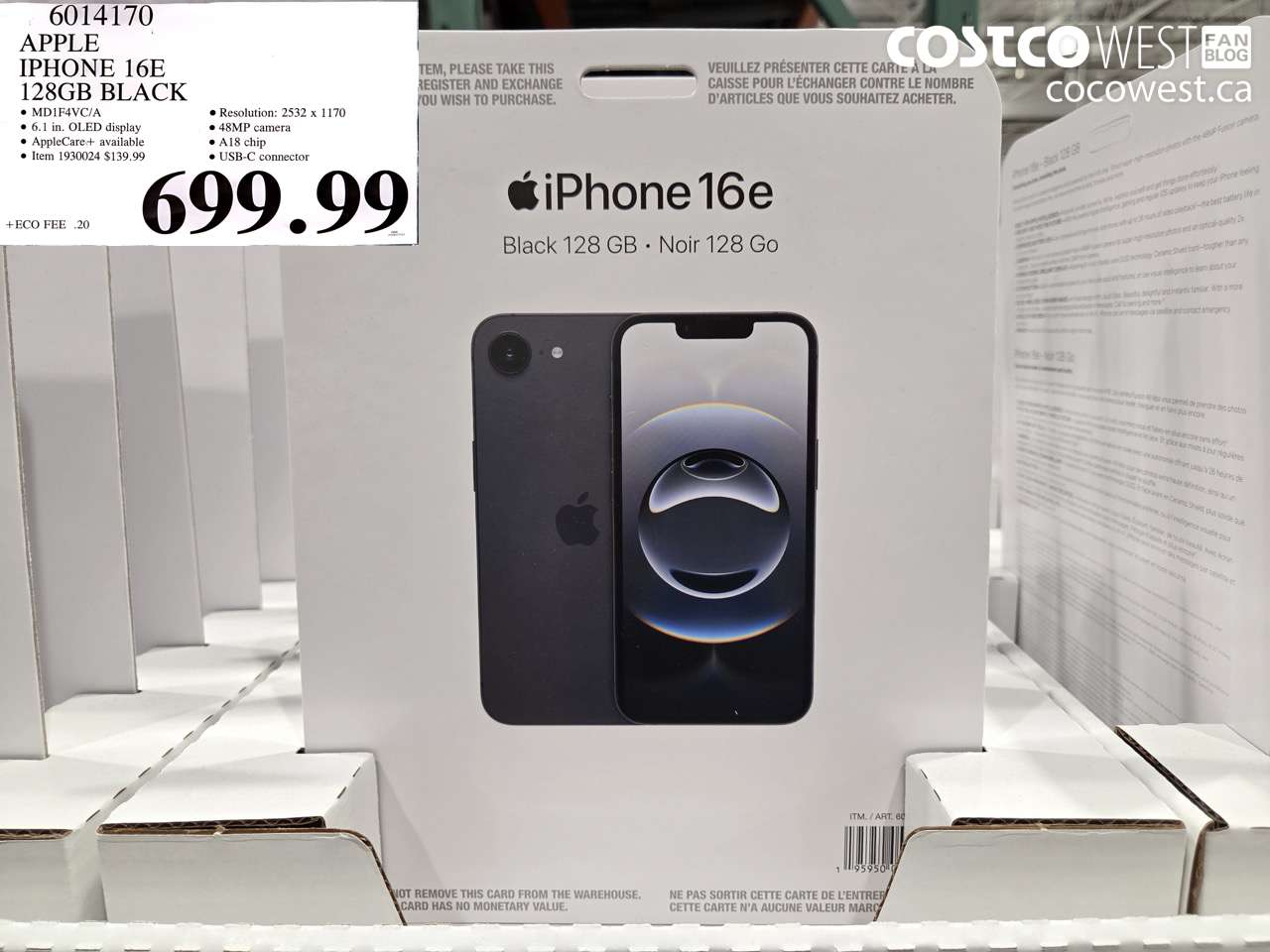 6014170 APPLE IPHONE 16E 128GB BLACK $699.99