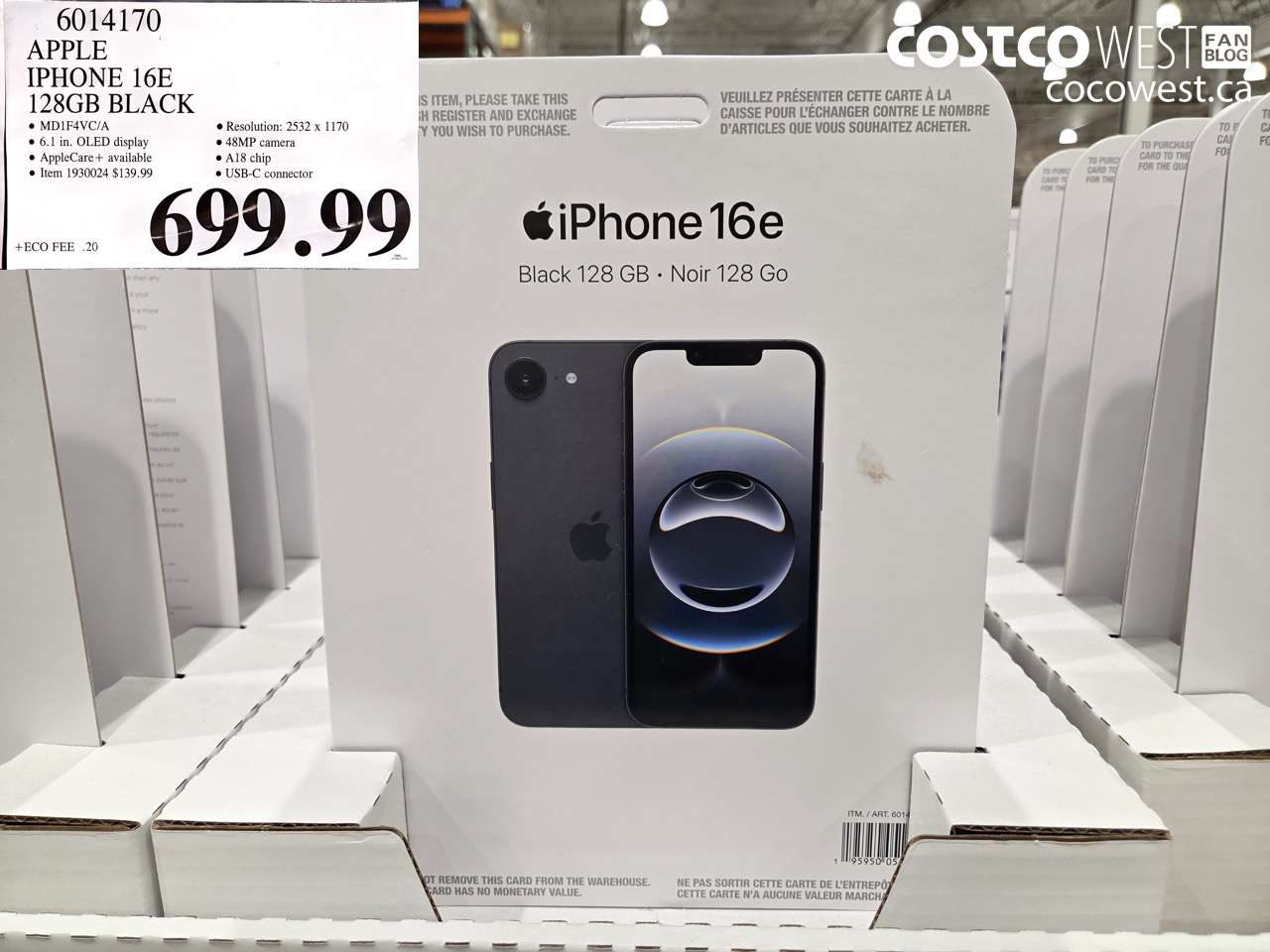 6014170 APPLE IPHONE 16E 128GB BLACK $699.99