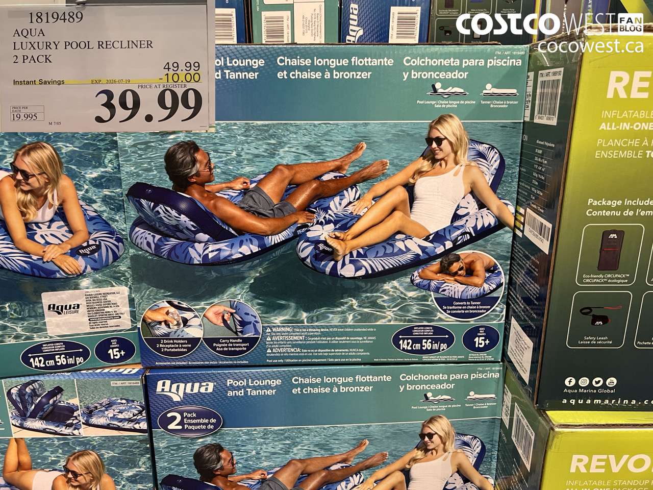 1819489 AQUA LUXURY POOL RECLINER 2 PACK ($10.00 INSTANT SAVINGS EXPIRES ON 2026-07-19) $39.99