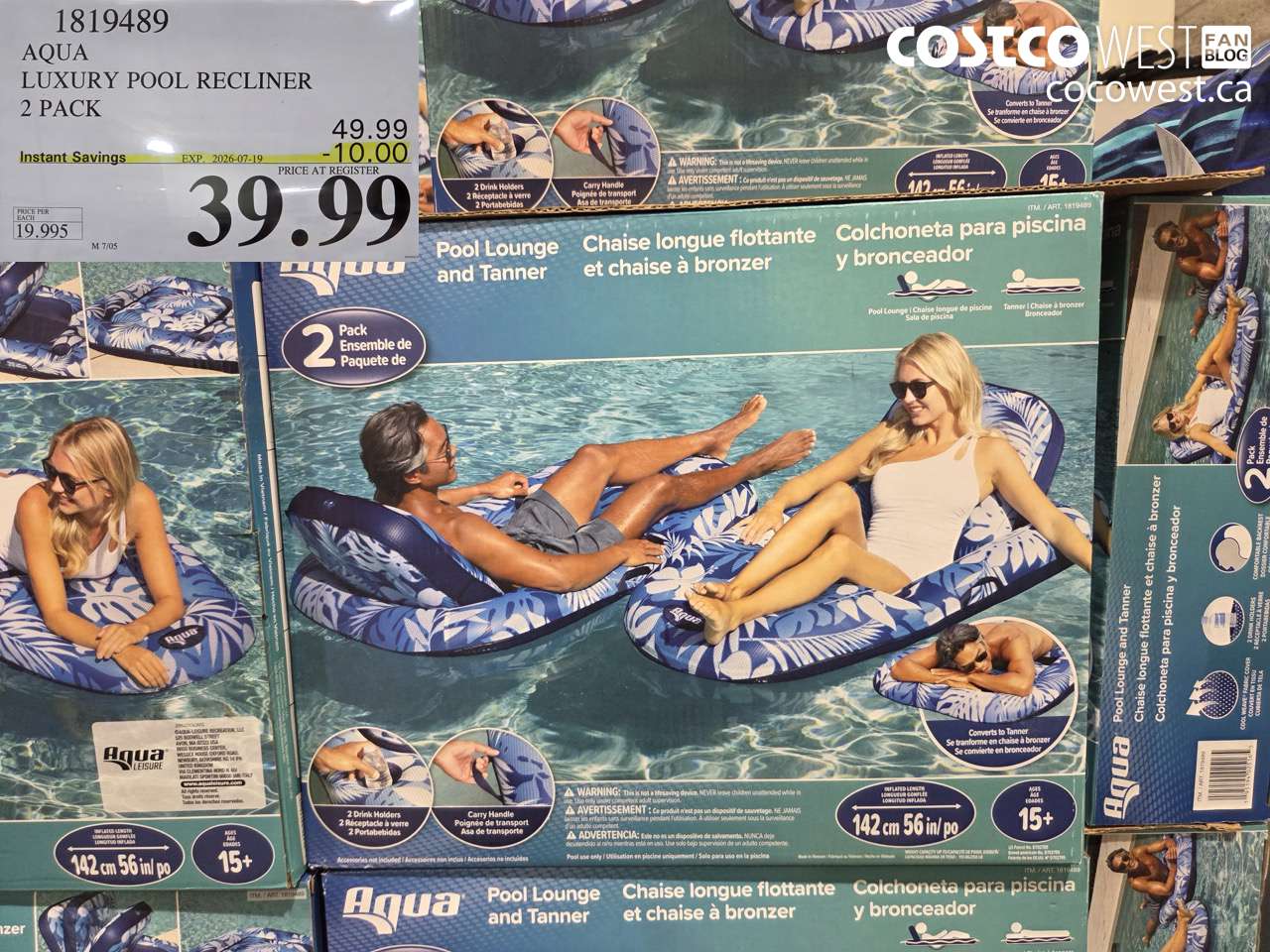 1819489 AQUA LUXURY POOL RECLINER 2 PACK ($10.00 INSTANT SAVINGS EXPIRES ON 2026-07-19) $39.99