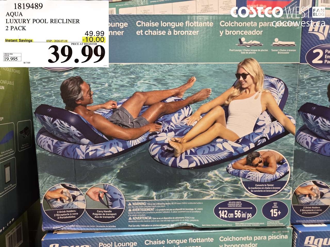 1819489 AQUA LUXURY POOL RECLINER 2 PACK ($10.00 INSTANT SAVINGS EXPIRES ON 2026-07-19) $39.99