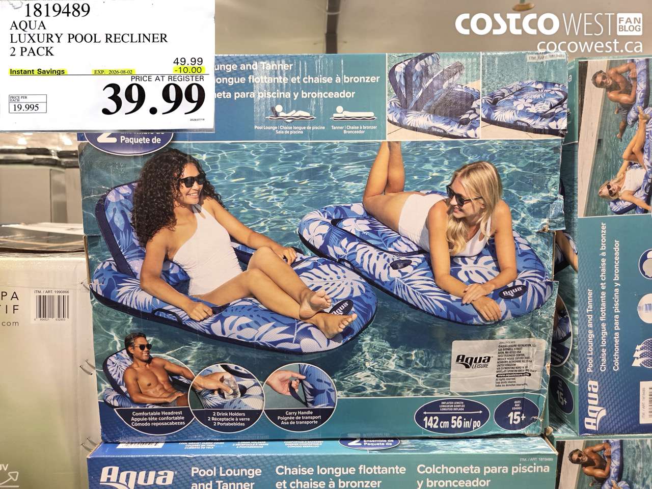 1819489 AQUA LUXURY POOL RECLINER 2 PACK ($10.00 INSTANT SAVINGS EXPIRES ON 2026-08-02) $39.99
