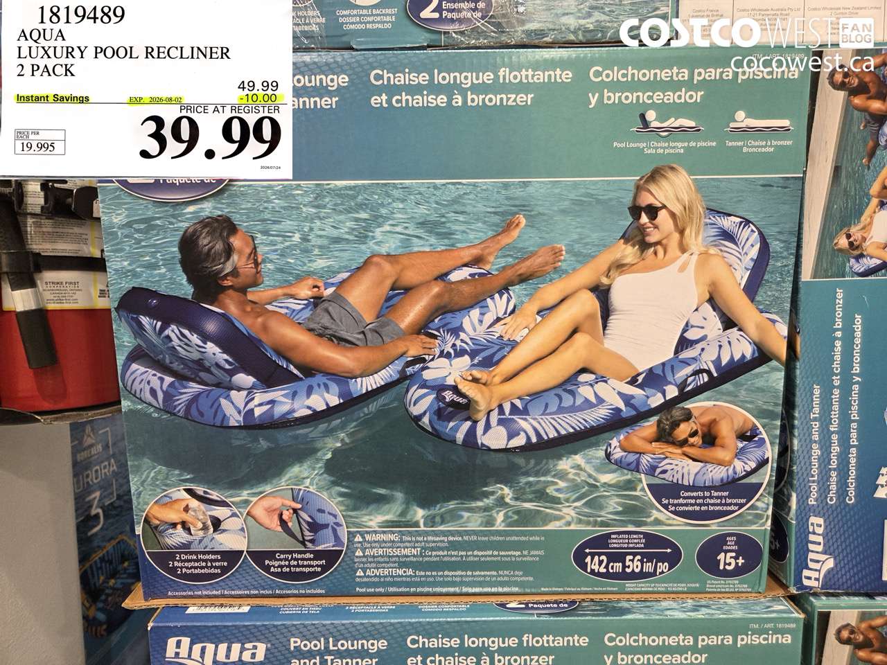 1819489 AQUA LUXURY POOL RECLINER 2 PACK ($10.00 INSTANT SAVINGS EXPIRES ON 2026-08-02) $39.99