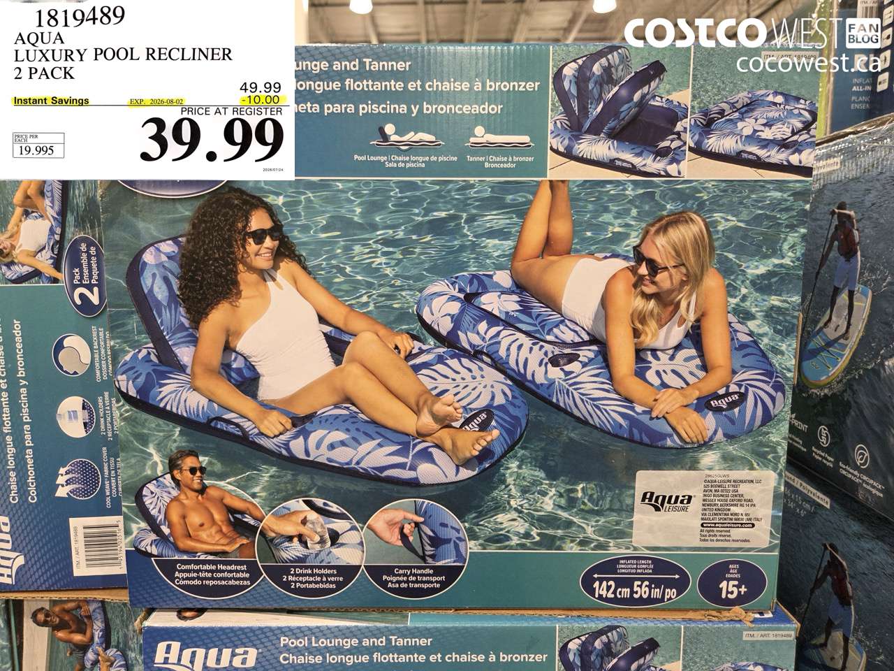 1819489 AQUA LUXURY POOL RECLINER 2 PACK ($10.00 INSTANT SAVINGS EXPIRES ON 2026-08-02) $39.99