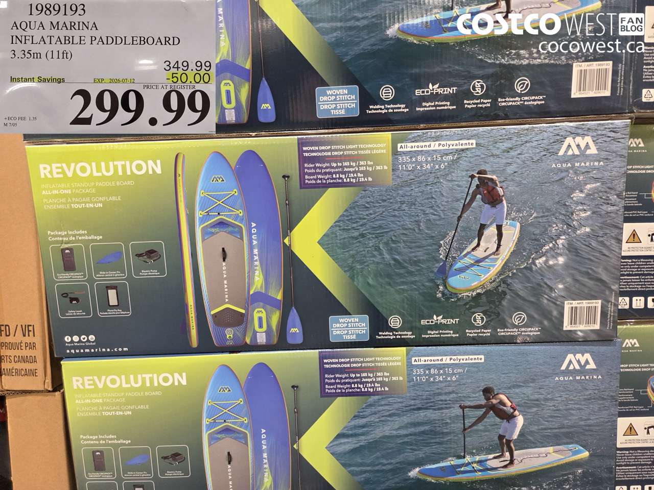 1989193 AQUA MARINA INFLATABLE PADDLEBOARD 3.35M (11FT) ($50.00 INSTANT SAVINGS EXPIRES ON 2026-07-12) $299.99