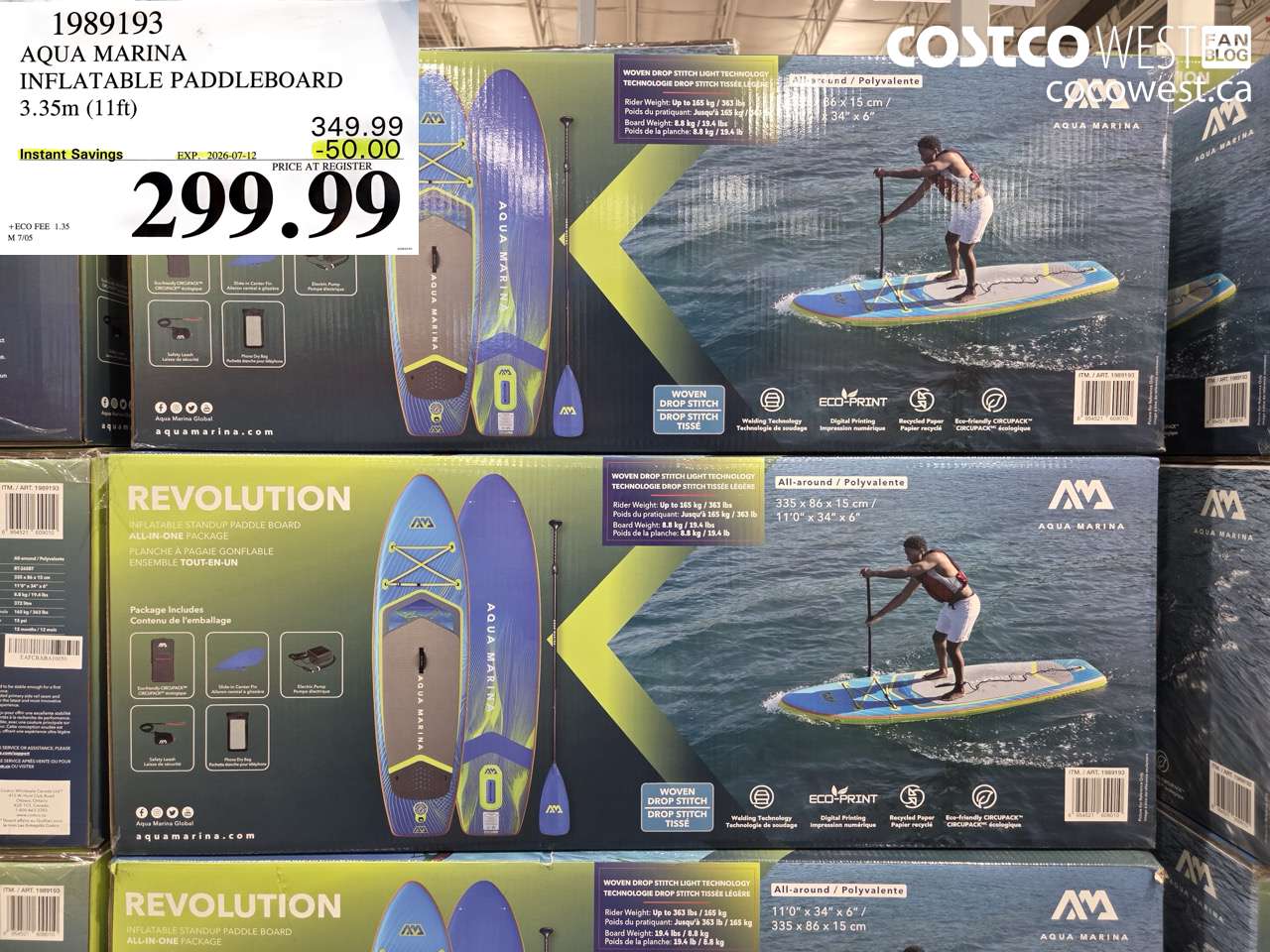 1989193 AQUA MARINA INFLATABLE PADDLEBOARD 3.35M (11FT) ($50.00 INSTANT SAVINGS EXPIRES ON 2026-07-12) $299.99