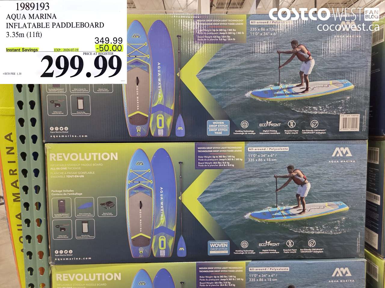 1989193 AQUA MARINA INFLATABLE PADDLEBOARD 3.35M (11FT) ($50.00 INSTANT SAVINGS EXPIRES ON 2026-07-19) $299.99