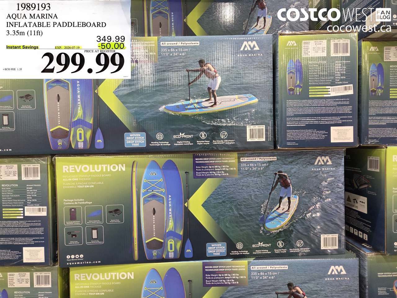 1989193 AQUA MARINA INFLATABLE PADDLEBOARD 3.35M (11FT) ($50.00 INSTANT SAVINGS EXPIRES ON 2026-07-19) $299.99