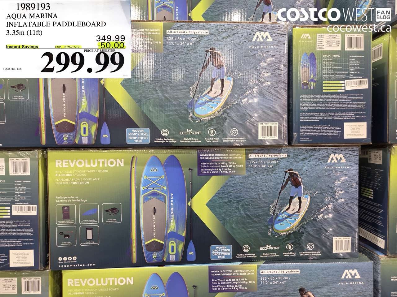 1989193 AQUA MARINA INFLATABLE PADDLEBOARD 3.35M (11FT) ($50.00 INSTANT SAVINGS EXPIRES ON 2026-07-19) $299.99