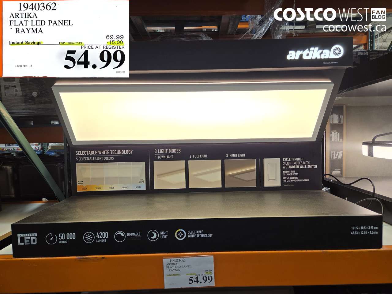 1940362 ARTIKA FLAT LED PANEL RAYMA ($15.00 INSTANT SAVINGS EXPIRES ON 2026-07-19) $54.99