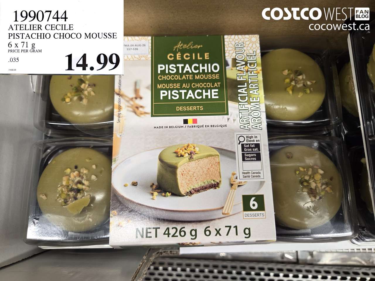 1990744 ATELIER CECILE PISTACHIO CHOCO MOUSSE 6 X 71 G $14.99