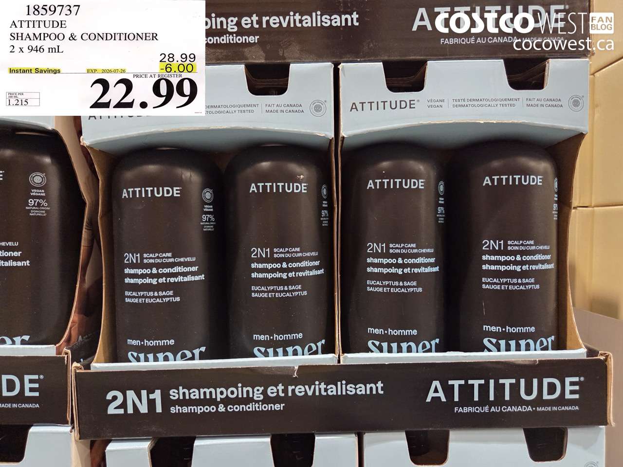 1859737 ATTITUDE SHAMPOO & CONDITIONER 2 X 946 ML ($6.00 INSTANT SAVINGS EXPIRES ON 2026-07-26) $22.99