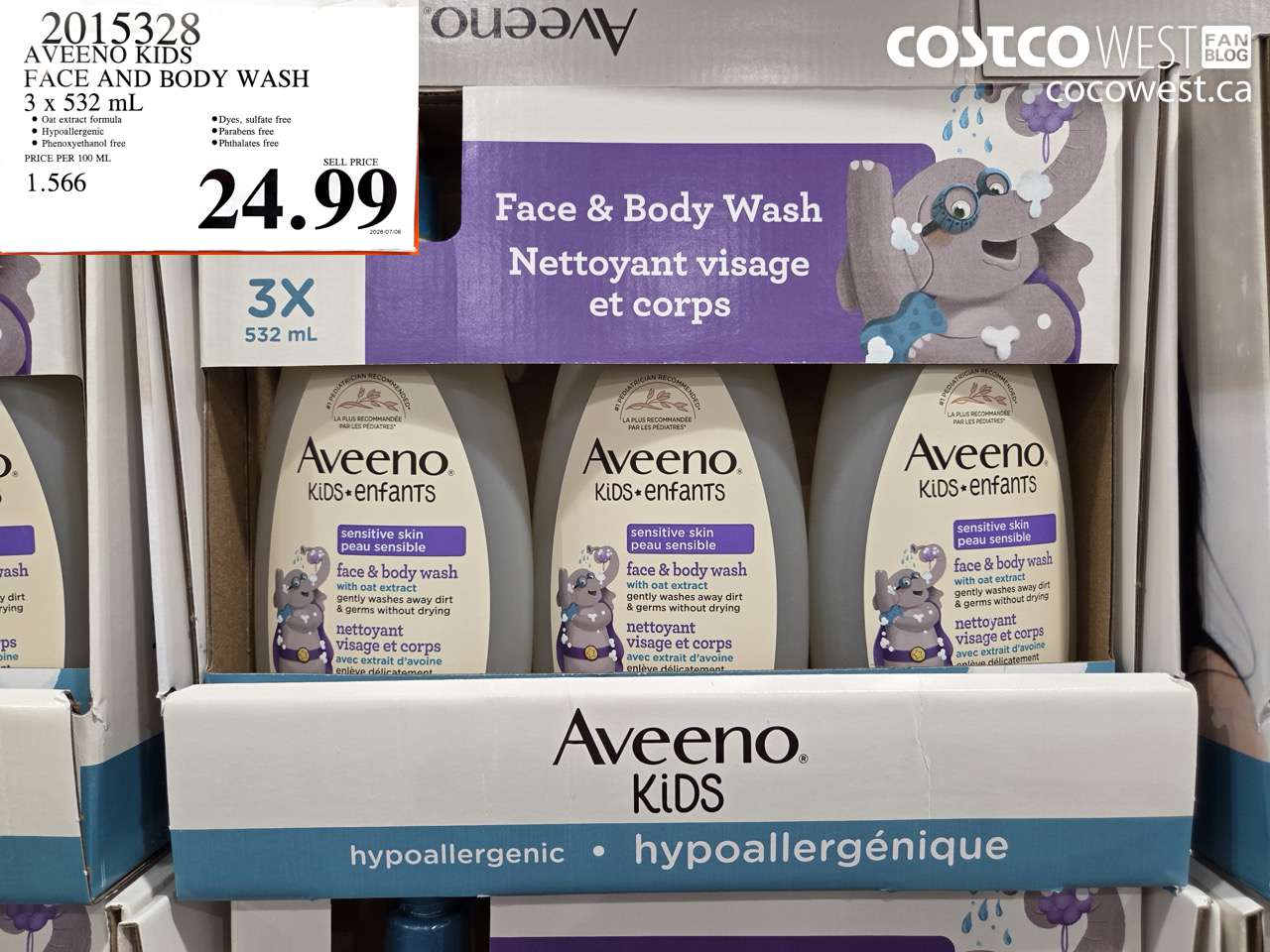 2015328 AVEENO KIDS FACE AND BODY WASH 3 X 532 ML $24.99