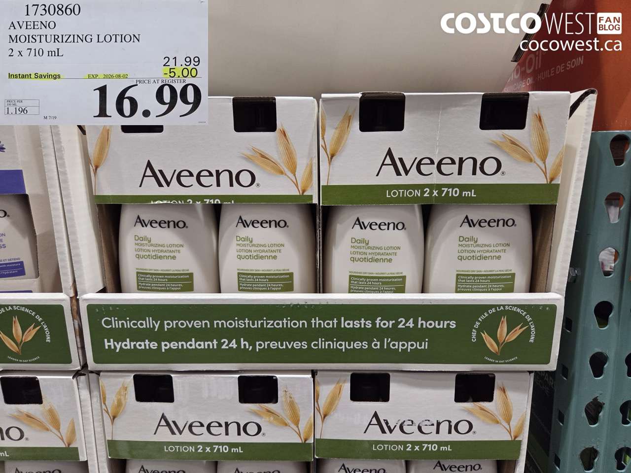 1730860 AVEENO MOISTURIZING LOTION 2 X 710 ML ($5.00 INSTANT SAVINGS EXPIRES ON 2026-08-02) $16.99