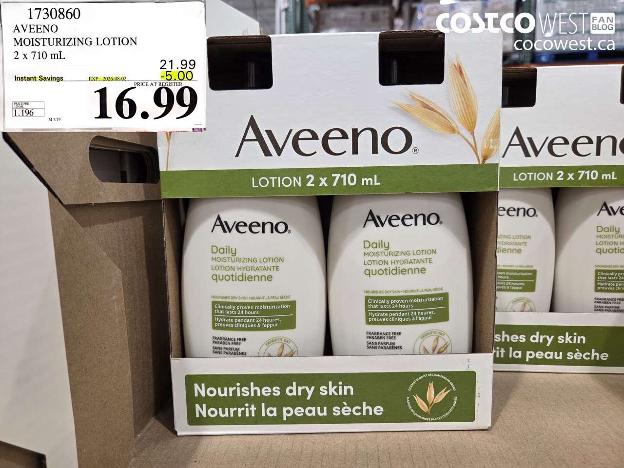 1730860 AVEENO MOISTURIZING LOTION 2 X 710 ML ($5.00 INSTANT SAVINGS EXPIRES ON 2026-08-02) $16.99