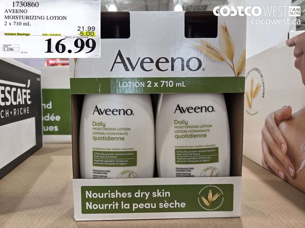1730860 AVEENO MOISTURIZING LOTION 2 X 710 ML ($5.00 INSTANT SAVINGS EXPIRES ON 2026-08-02) $16.99