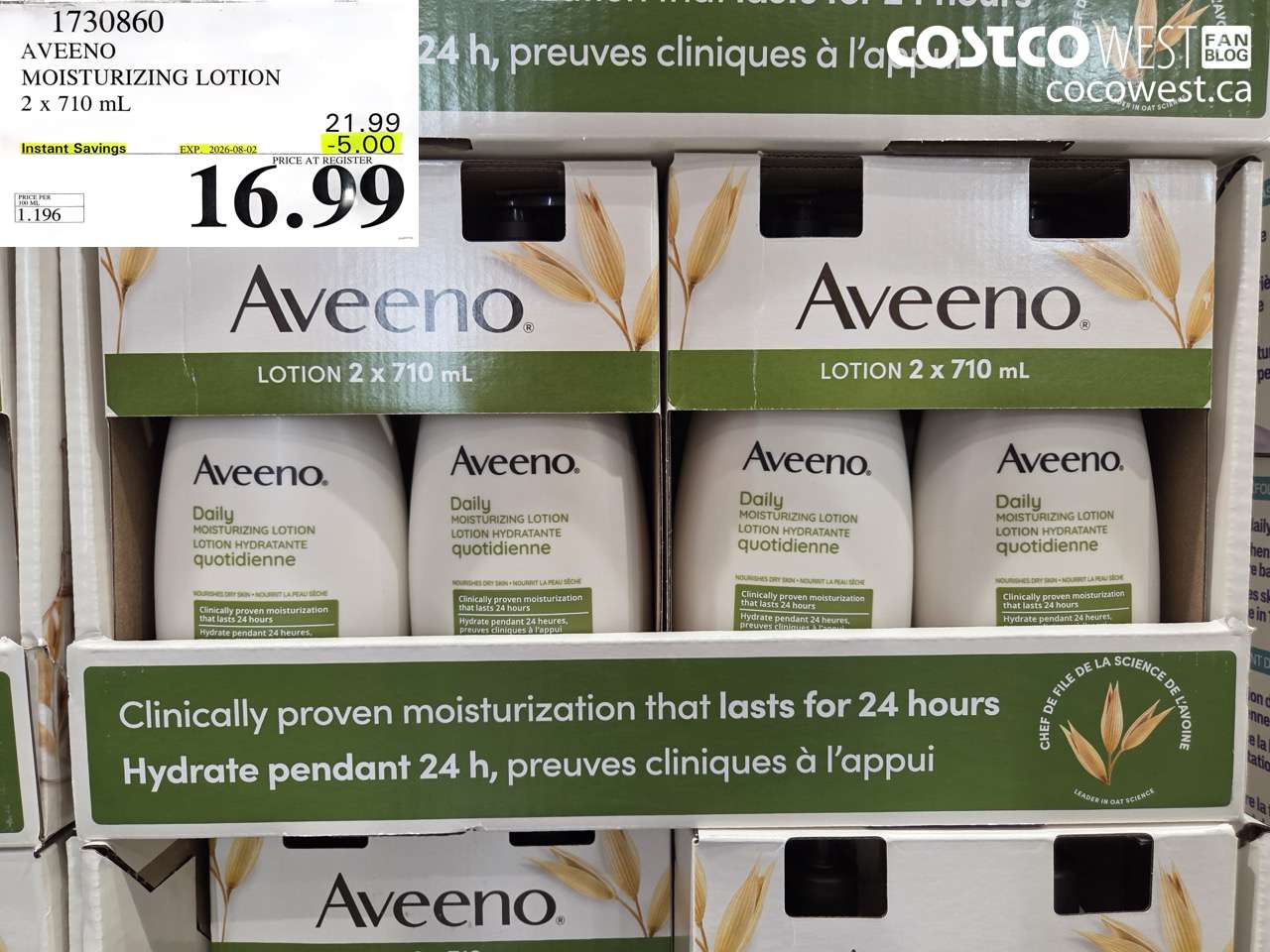 1730860 AVEENO MOISTURIZING LOTION 2 X 710 ML ($5.00 INSTANT SAVINGS EXPIRES ON 2026-08-02) $16.99