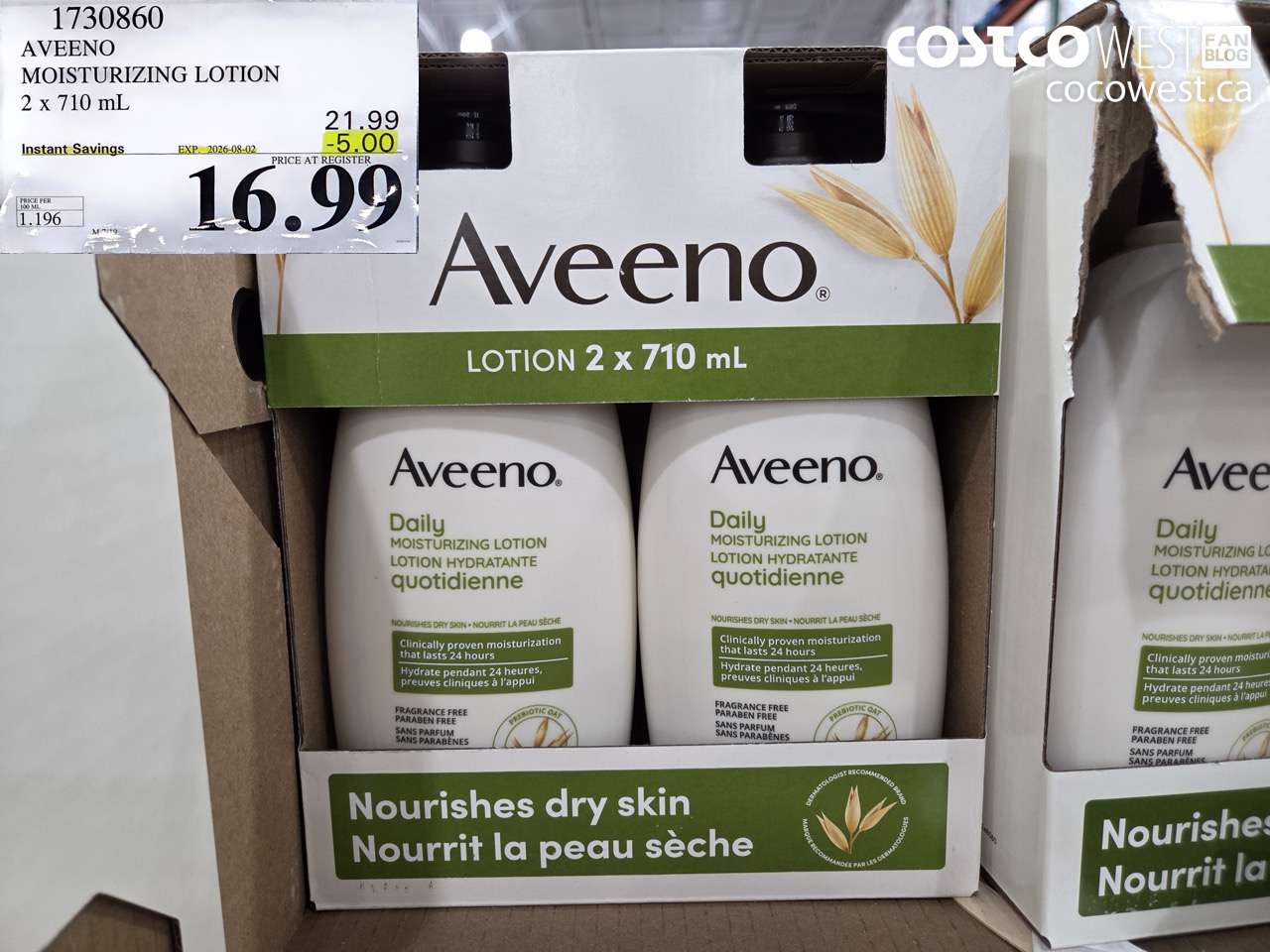 1730860 AVEENO MOISTURIZING LOTION 2 X 710 ML ($5.00 INSTANT SAVINGS EXPIRES ON 2026-08-02) $16.99