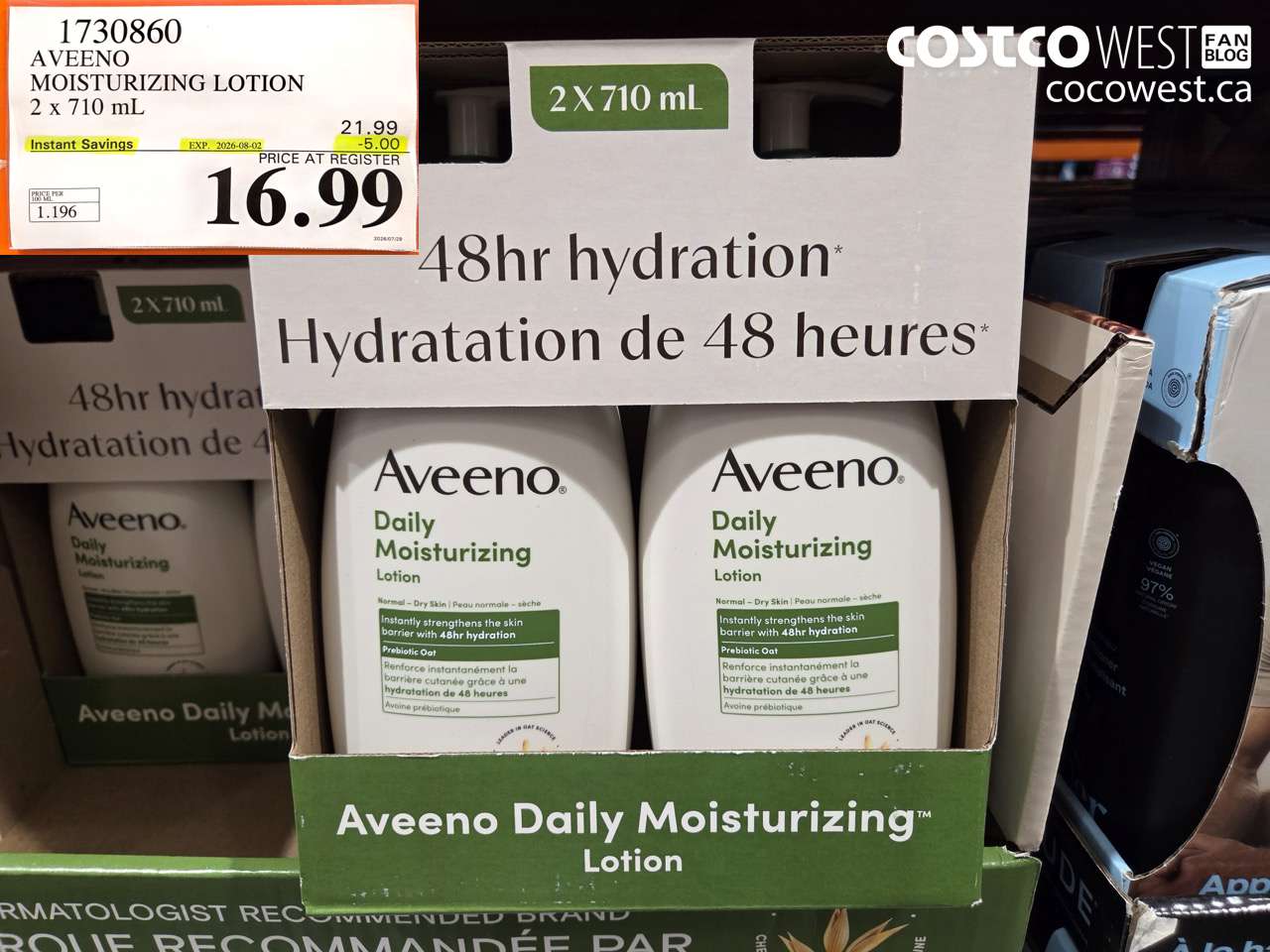 1730860 AVEENO MOISTURIZING LOTION 2 X 710 ML ($5.00 INSTANT SAVINGS EXPIRES ON 2026-08-02) $16.99