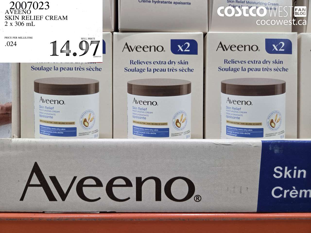 2007023 AVEENO SKIN RELIEF CREAM 2 X 306 ML $14.97