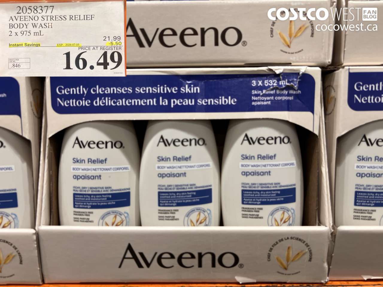 2058377 AVEENO STRESS RELIEF BODY WASH 2 X 975 ML ($5.50 INSTANT SAVINGS EXPIRES ON 2026-07-05) $16.49
