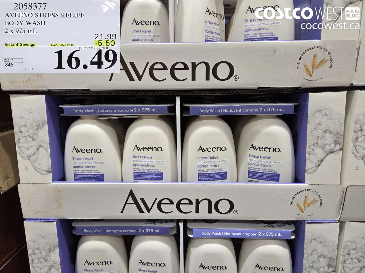 2058377 AVEENO STRESS RELIEF BODY WASH 2 X 975 ML ($5.50 INSTANT SAVINGS EXPIRES ON 2026-08-02) $16.49