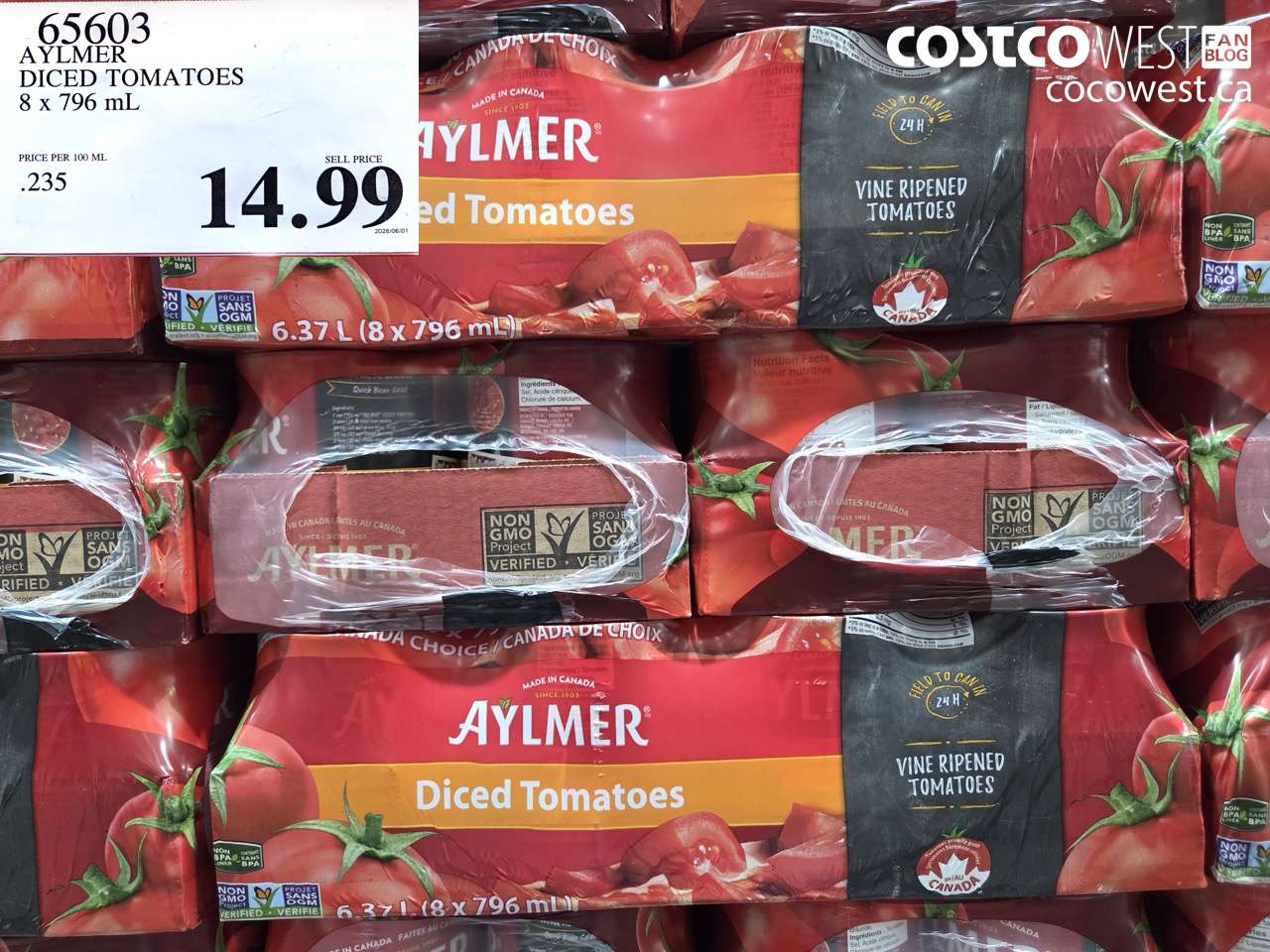65603 AYLMER DICED TOMATOES 8 X 796 ML $14.99