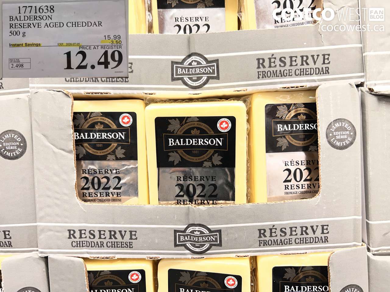 1771638 BALDERSON RESERVE AGED CHEDDAR 500 G ($3.50 INSTANT SAVINGS EXPIRES ON 2026-07-05) $12.49