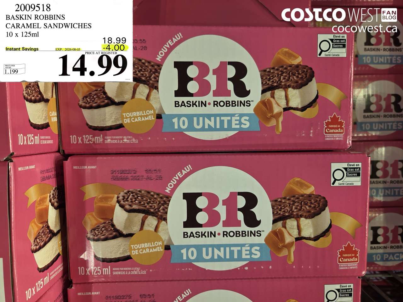 2009518 BASKIN ROBBINS CARAMEL SANDWICHES 10 X 125ML ($4.00 INSTANT SAVINGS EXPIRES ON 2026-08-05) $14.99