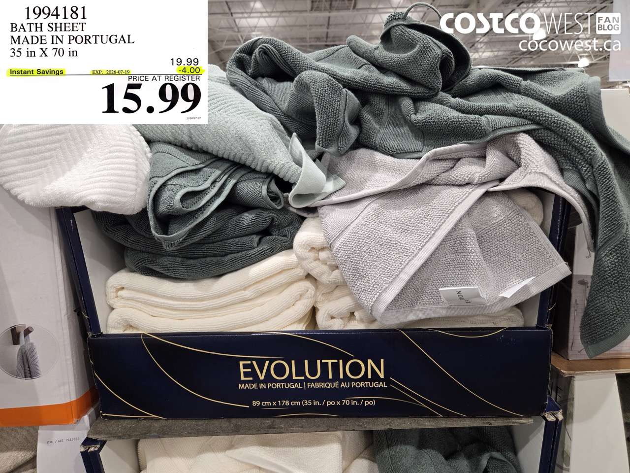 1994181 BATH SHEET MADE IN PORTUGAL 35 IN X 70 IN ($4.00 INSTANT SAVINGS EXPIRES ON 2026-07-19) $15.99