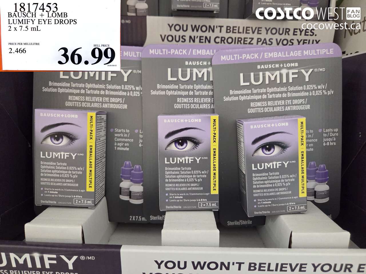 1817453 BAUSCH + LOMB LUMIFY EYE DROPS 2 X 7.5 ML $36.99