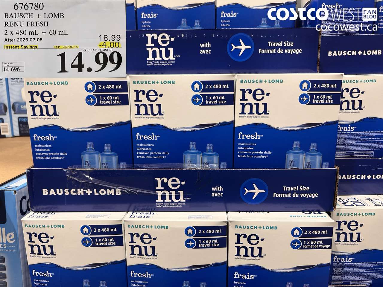 676780 BAUSCH + LOMB RENU FRESH 2 X 480 ML + 60 ML ($4.00 INSTANT SAVINGS EXPIRES ON 2026-07-05) $14.99