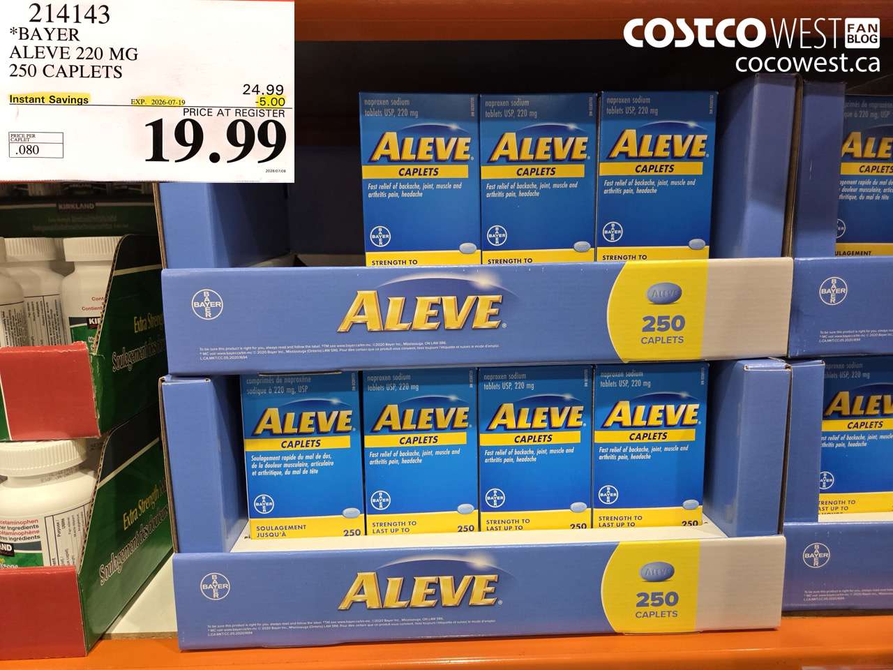 214143 BAYER ALEVE 220 MG 250 CAPLETS ($5.00 INSTANT SAVINGS EXPIRES ON 2026-07-19) $19.99