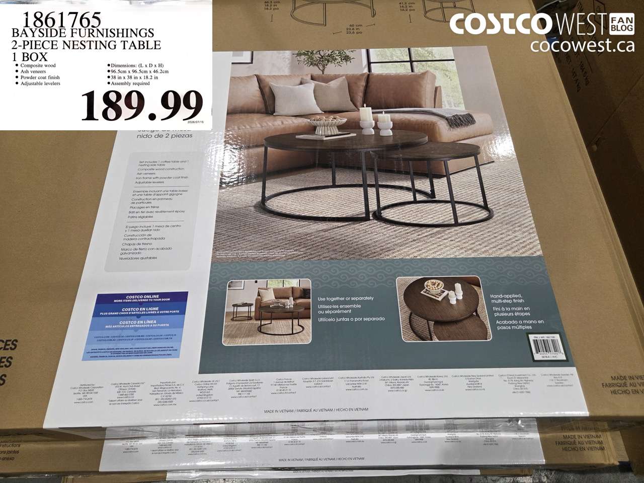 1861765 BAYSIDE FURNISHINGS 2-PIECE NESTING TABLE 1 BOX $189.99