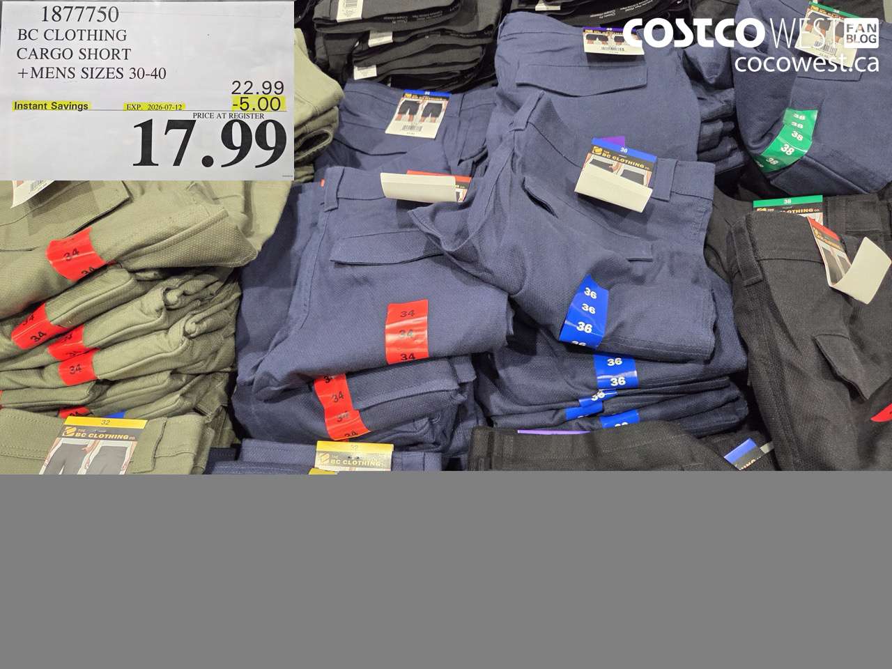 1877750 BC CLOTHING CARGO SHORT MENS SIZES 30-40 ($5.00 INSTANT SAVINGS EXPIRES ON 2026-07-12) $17.99