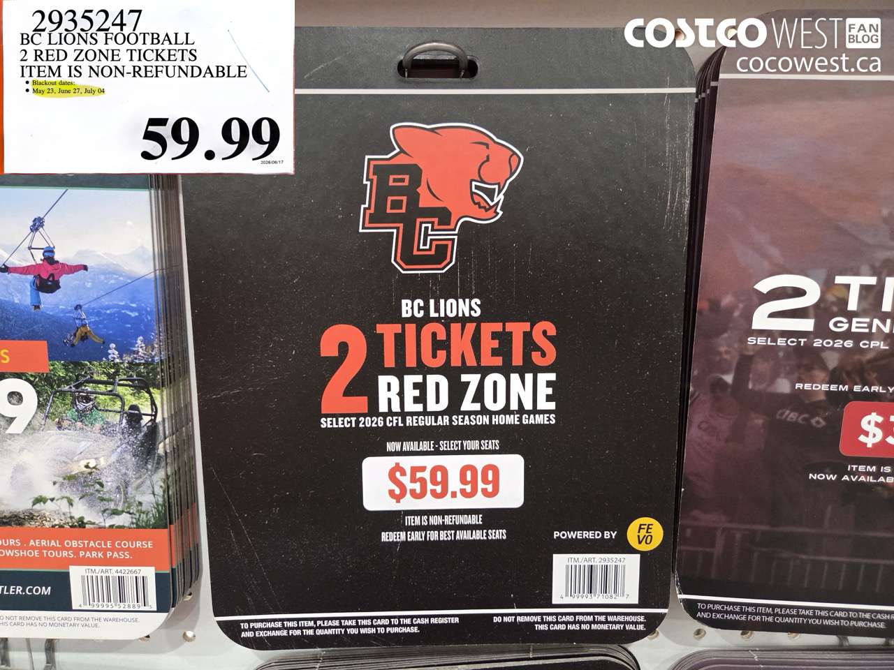 2935247 BC LIONS FOOTBALL 2 RED ZONE TICKETS ITEM IS NON-REFUNDABLE $59.99