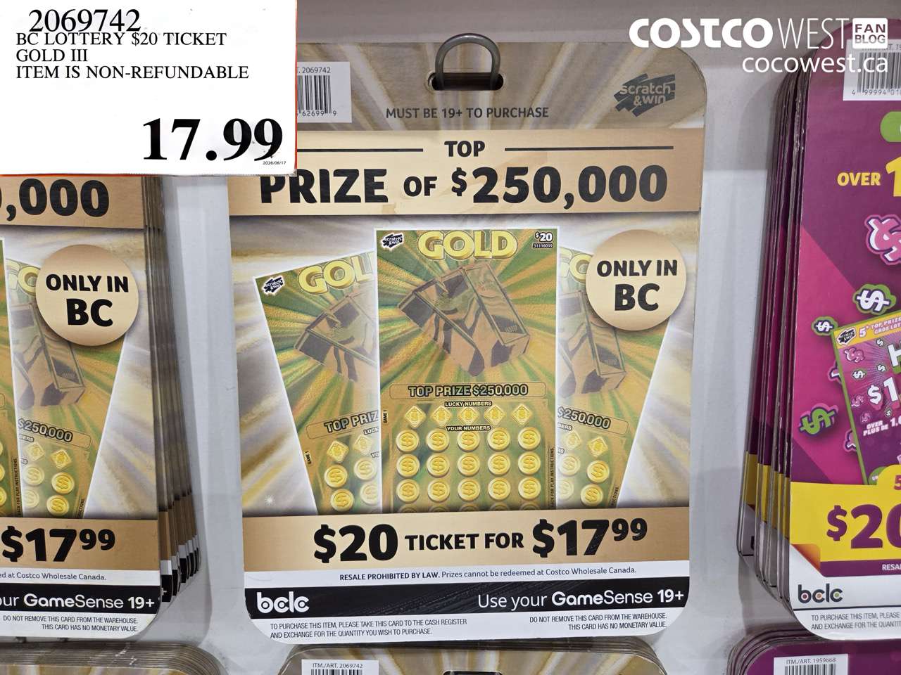 2069742 BC LOTTERY $20 TICKET GOLD III ITEM IS NON-REFUNDABLE $17.99
