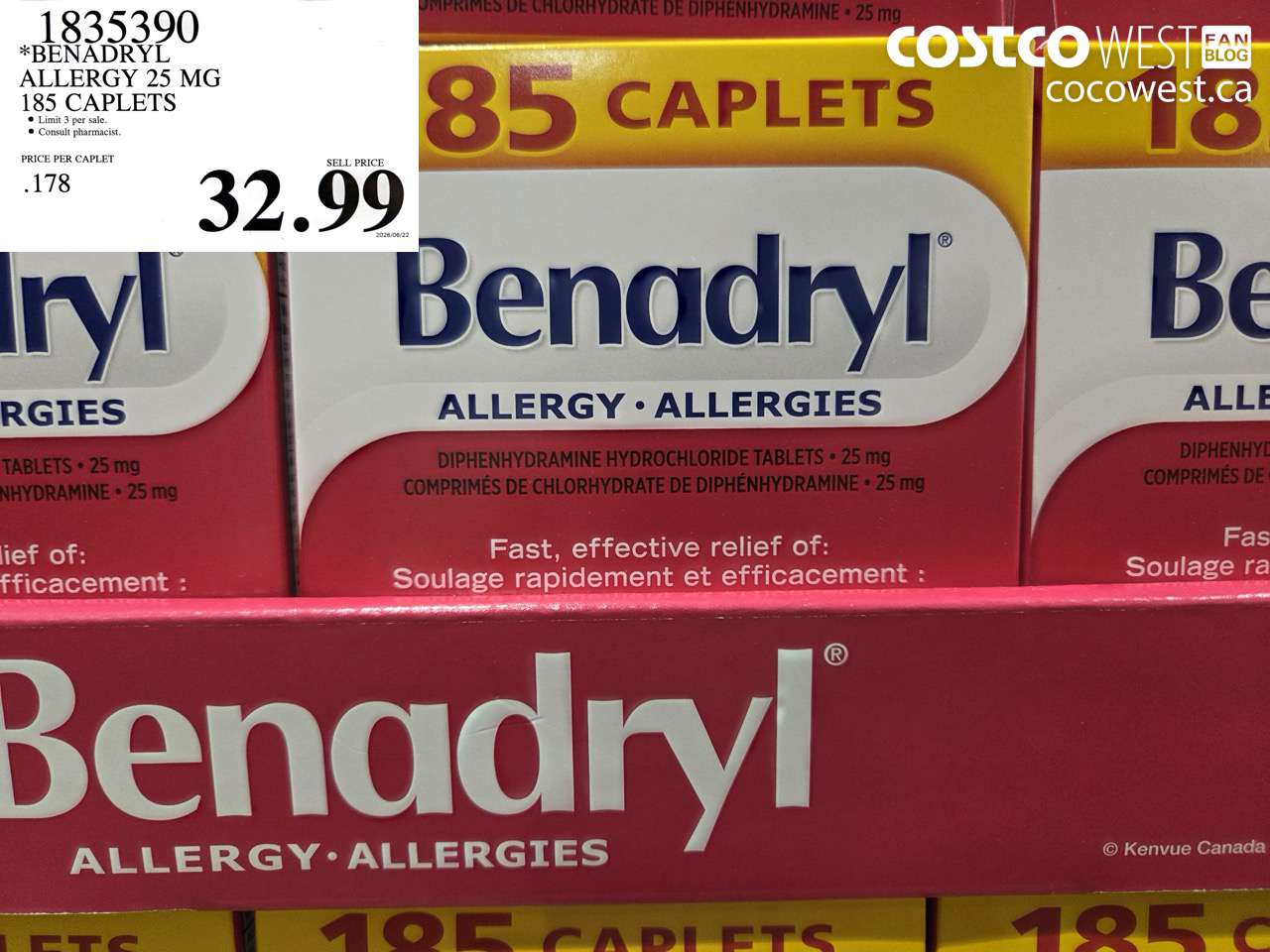 1835390 BENADRYL ALLERGY 25 MG 185 CAPLETS $32.99