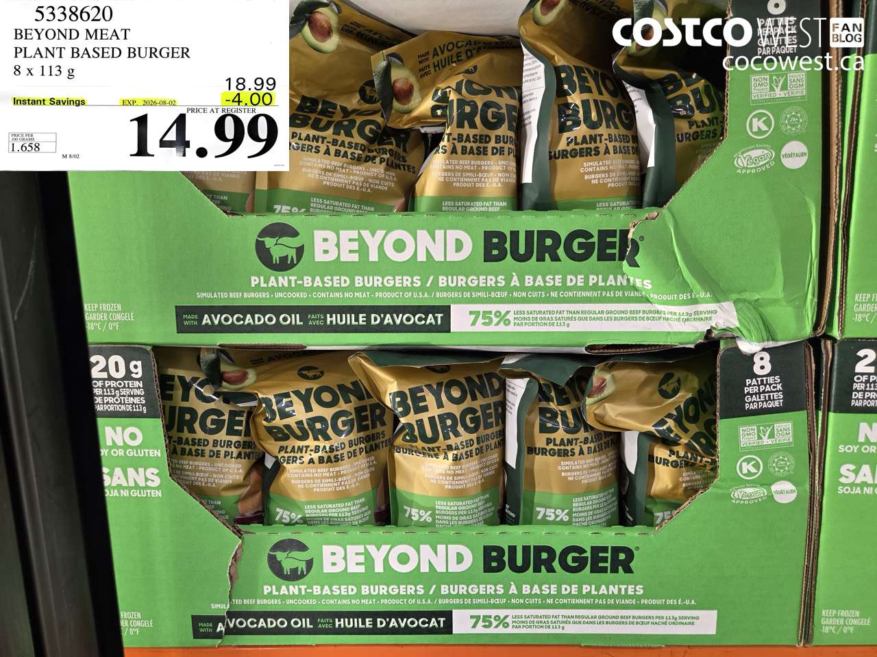5338620 BEYOND MEAT PLANT BASED BURGER 8 X 113 G ($4.00 INSTANT SAVINGS EXPIRES ON 2026-08-02) $14.99
