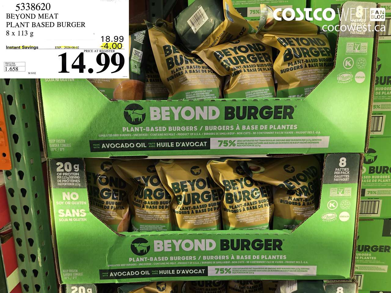 5338620 BEYOND MEAT PLANT BASED BURGER 8 X 113 G ($4.00 INSTANT SAVINGS EXPIRES ON 2026-08-02) $14.99