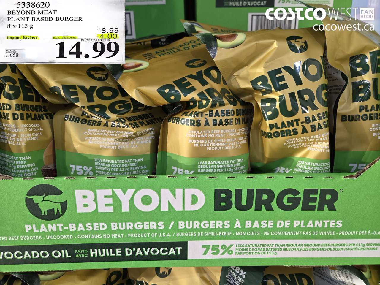 5338620 BEYOND MEAT PLANT BASED BURGER 8 X 113 G ($4.00 INSTANT SAVINGS EXPIRES ON 2026-08-02) $14.99