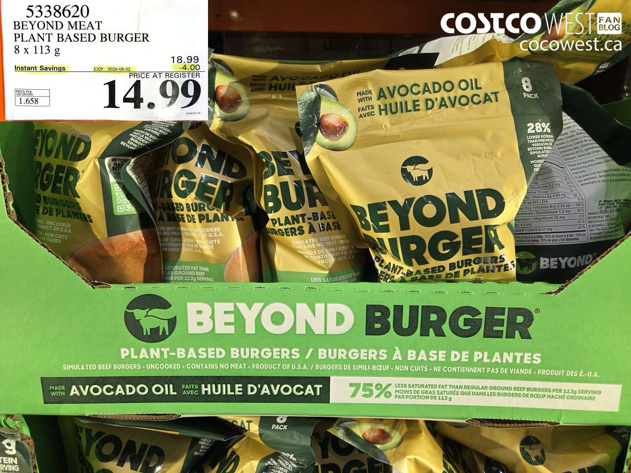 5338620 BEYOND MEAT PLANT BASED BURGER 8 X 113 G ($4.00 INSTANT SAVINGS EXPIRES ON 2026-08-02) $14.99